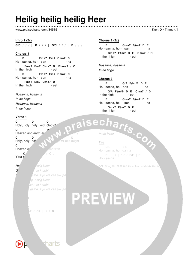 Heilig heilig heilig Heer Chords & Lyrics ()