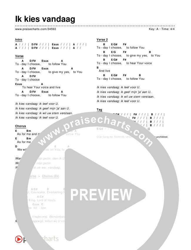 Ik kies vandaag (Today) Chords & Lyrics ()