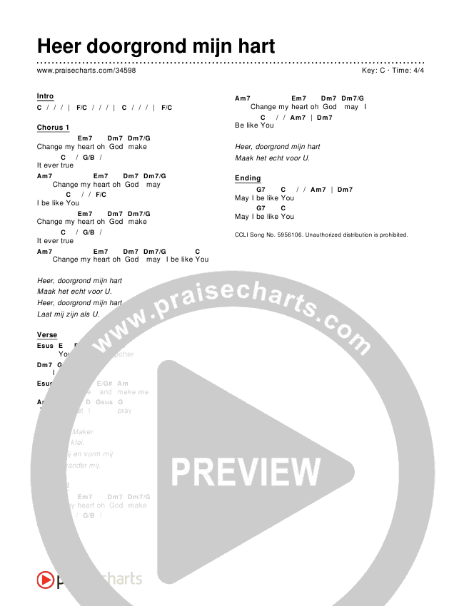 Heer doorgrond mijn hart Chords & Lyrics ()