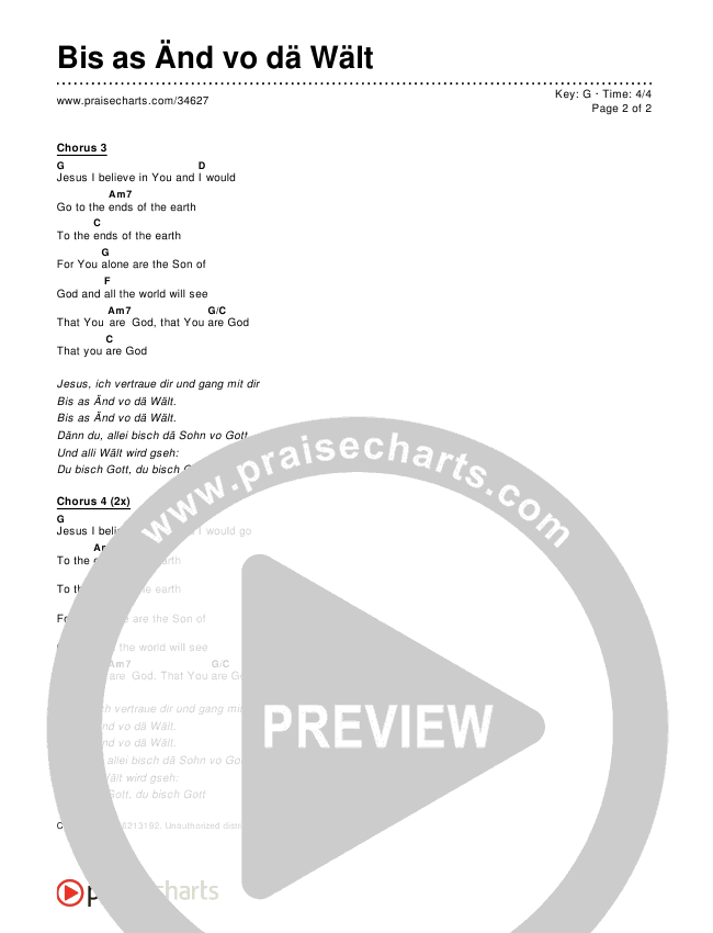 Bis as Änd vo dä Wält Chords & Lyrics ()