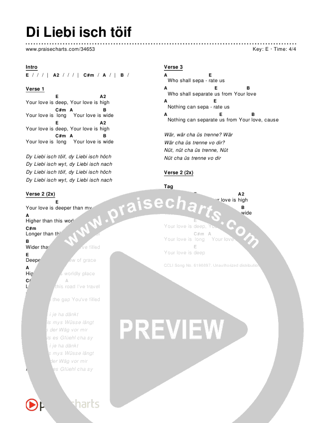 Di Liebi isch töif Chords & Lyrics ()