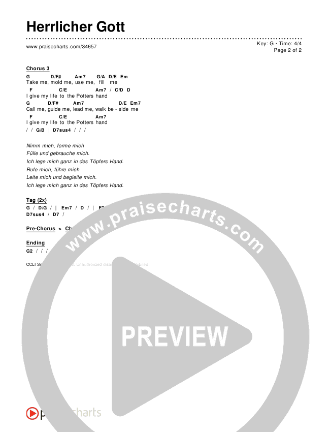 Herrlicher Gott (The Potter's Hand) Chords & Lyrics ()