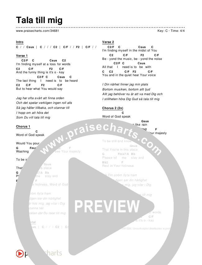 Tala till mig (Word Of God Speak) Chords & Lyrics ()