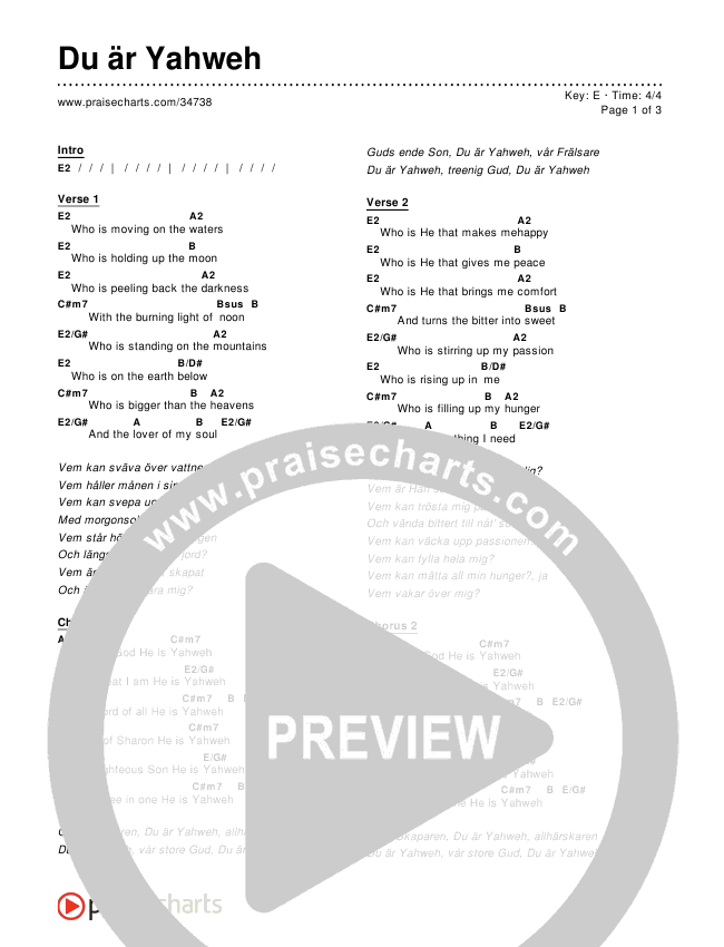 Du är Yahweh Chords & Lyrics ()
