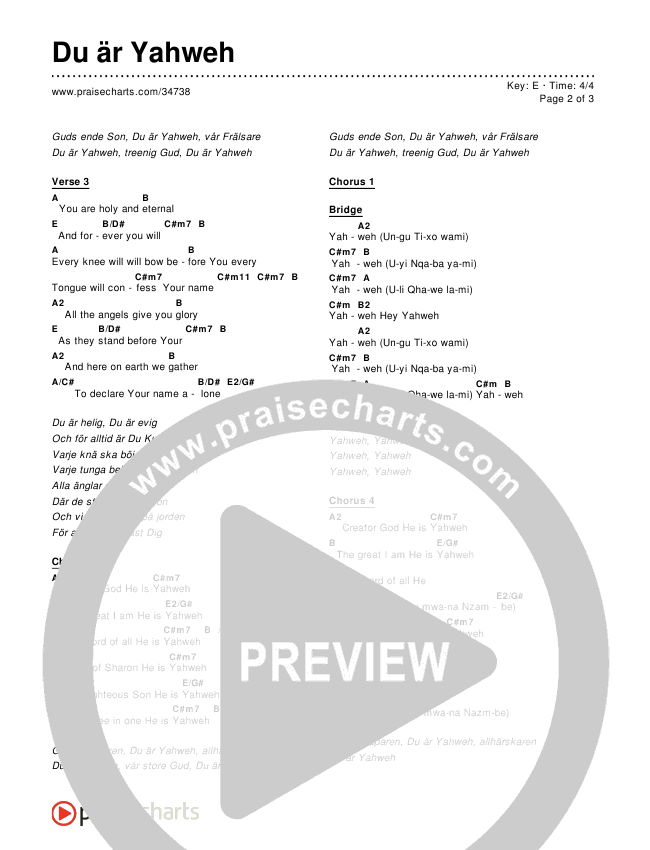 Du är Yahweh Chords & Lyrics ()