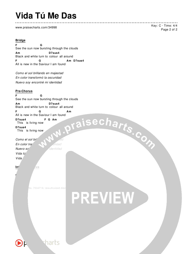 Vida Tú Me Das (This Is Living) Chords & Lyrics ()