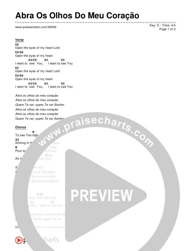 Abra Os Olhos Do Meu Coração Chords & Lyrics ()