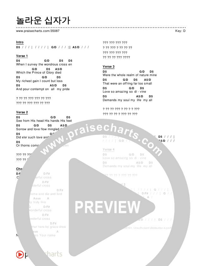 놀라운 십자가 Chords & Lyrics ()