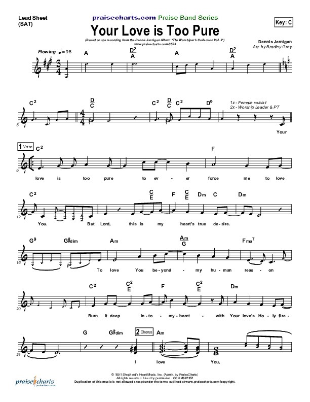 Your Love Is Too Pure Lead Sheet (Dennis Jernigan)