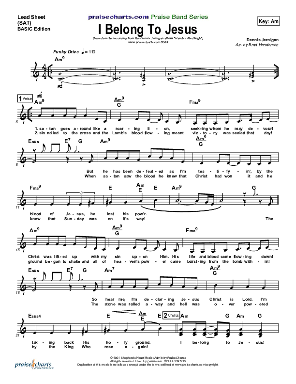 I Belong To Jesus Lead Sheet (Dennis Jernigan)