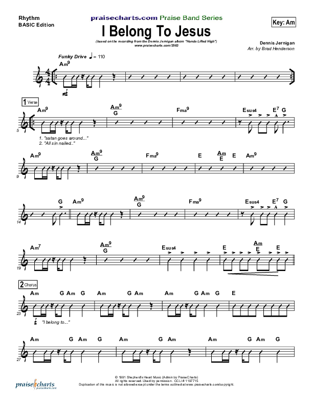 I Belong To Jesus Rhythm Chart (Dennis Jernigan)