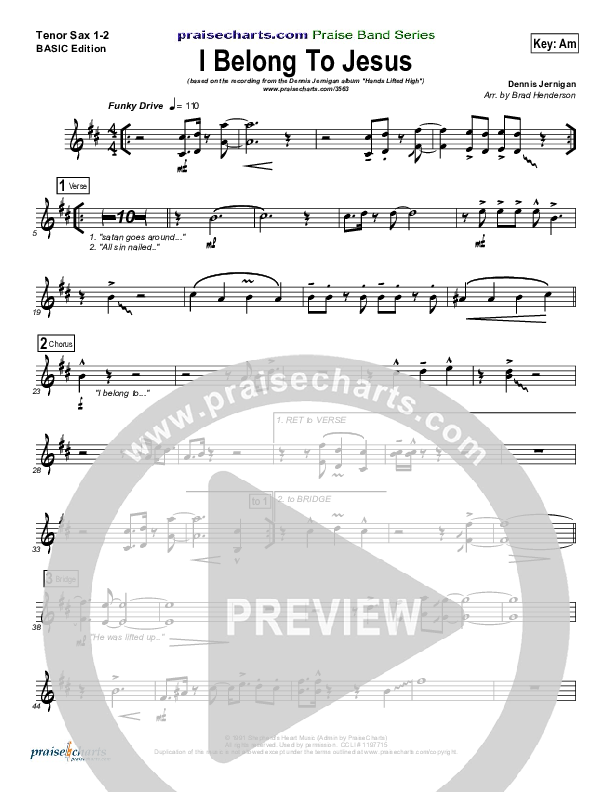 I Belong To Jesus Tenor Sax 1/2 (Dennis Jernigan)