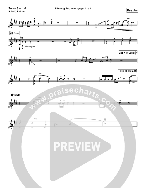 I Belong To Jesus Tenor Sax 1/2 (Dennis Jernigan)