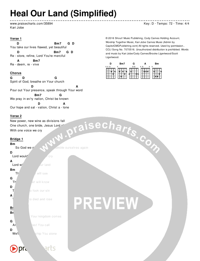 Heal Our Land (Simplified) Chord Chart (Kari Jobe)