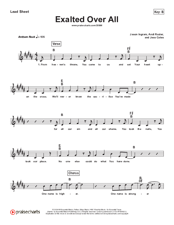 Exalted Over All (Simplified) Lead Sheet (Vertical Worship)