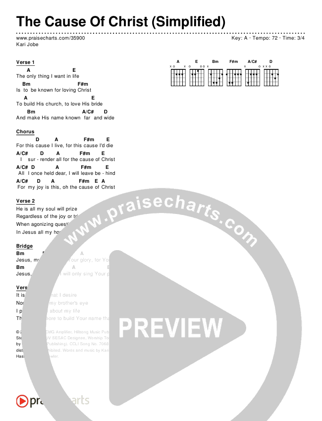 The Cause Of Christ (Simplified) Chord Chart (Kari Jobe)