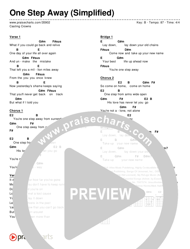 One Step Away (Simplified) Chord Chart (Casting Crowns)
