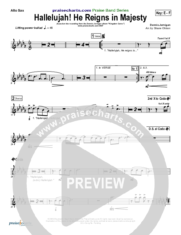 Hallelujah He Reigns Alto Sax (Dennis Jernigan)