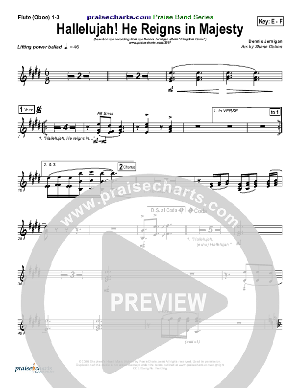 Hallelujah He Reigns Flute/Oboe 1/2/3 (Dennis Jernigan)
