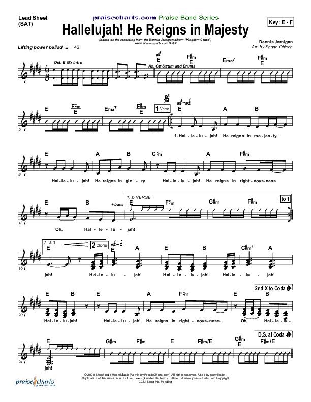 Hallelujah He Reigns Lead Sheet (Dennis Jernigan)