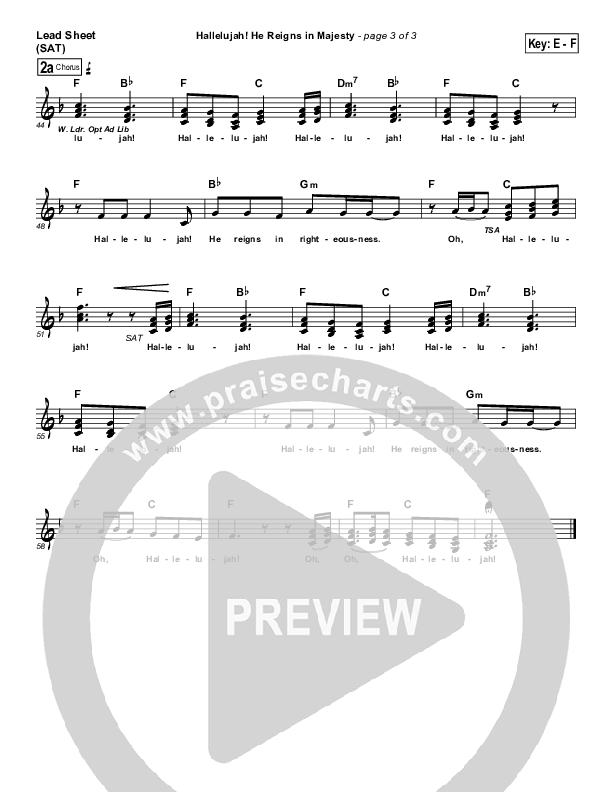 Hallelujah He Reigns Lead Sheet (SAT) (Dennis Jernigan)