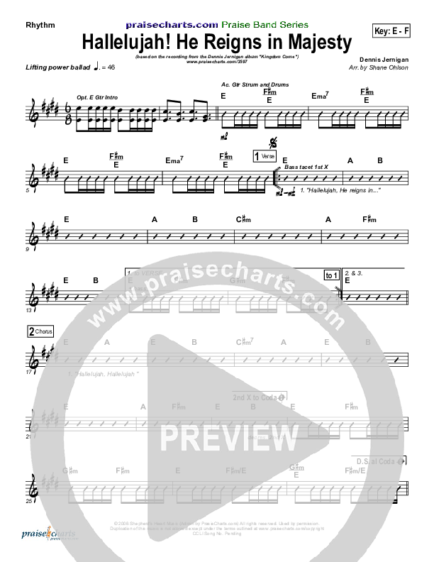 Hallelujah He Reigns Rhythm Chart (Dennis Jernigan)