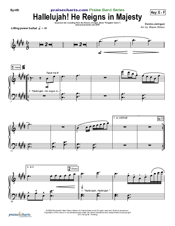 Hallelujah He Reigns Synth Strings (Dennis Jernigan)