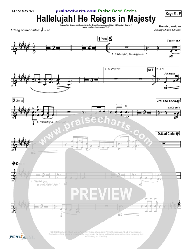 Hallelujah He Reigns Tenor Sax 1/2 (Dennis Jernigan)