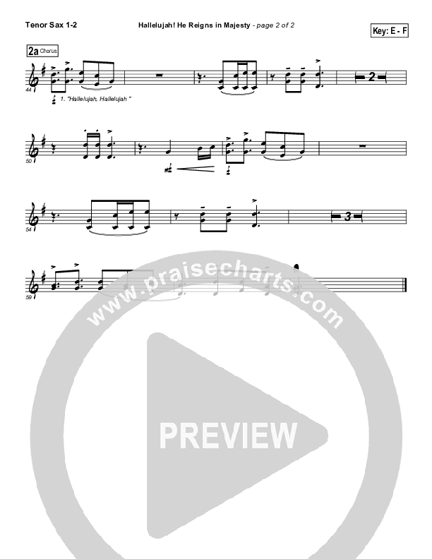 Hallelujah He Reigns Tenor Sax 1/2 (Dennis Jernigan)