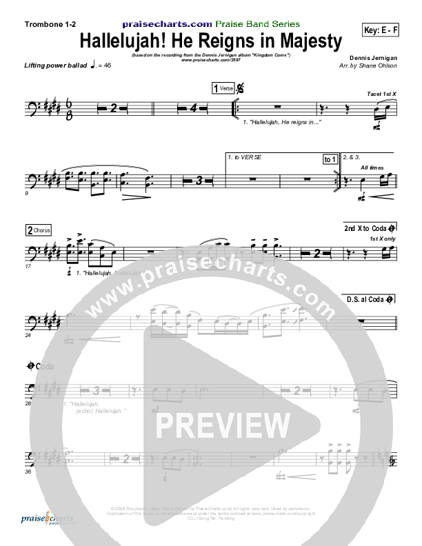 Hallelujah He Reigns Trombone 1/2 (Dennis Jernigan)