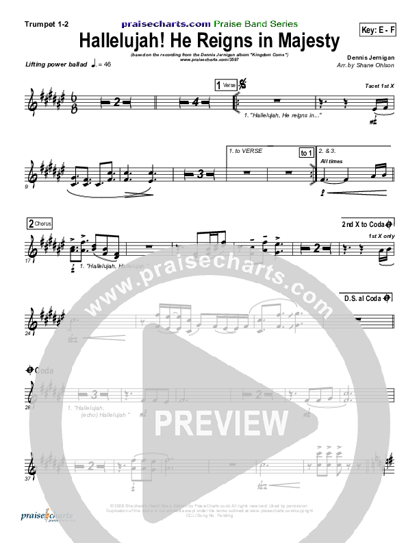 Hallelujah He Reigns Trumpet 1,2 (Dennis Jernigan)