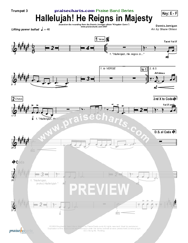 Hallelujah He Reigns Trumpet 3 (Dennis Jernigan)
