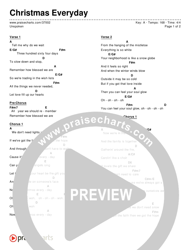 Christmas Everyday Chords & Lyrics (Unspoken)