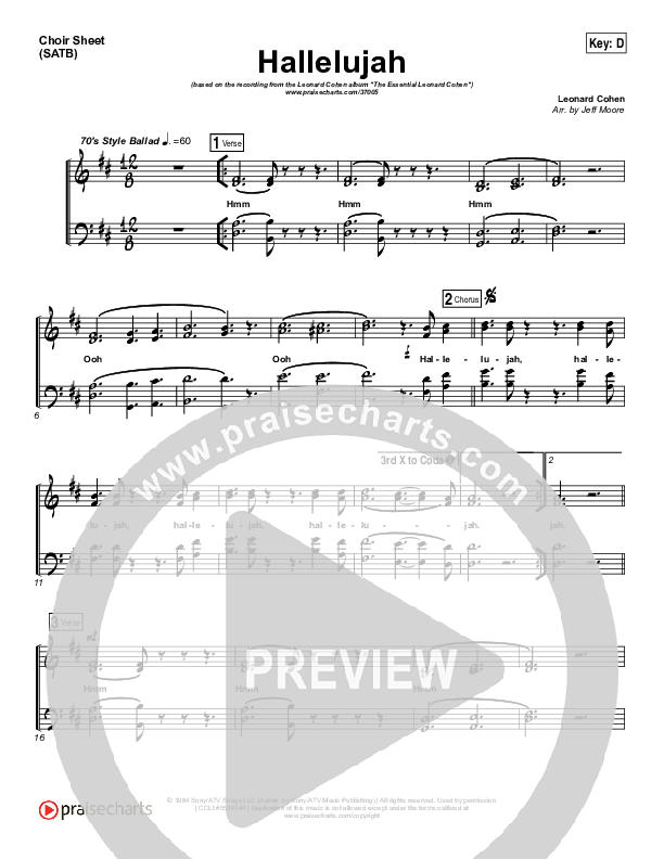 Hallelujah Choir Sheet (SATB) (Leonard Cohen)