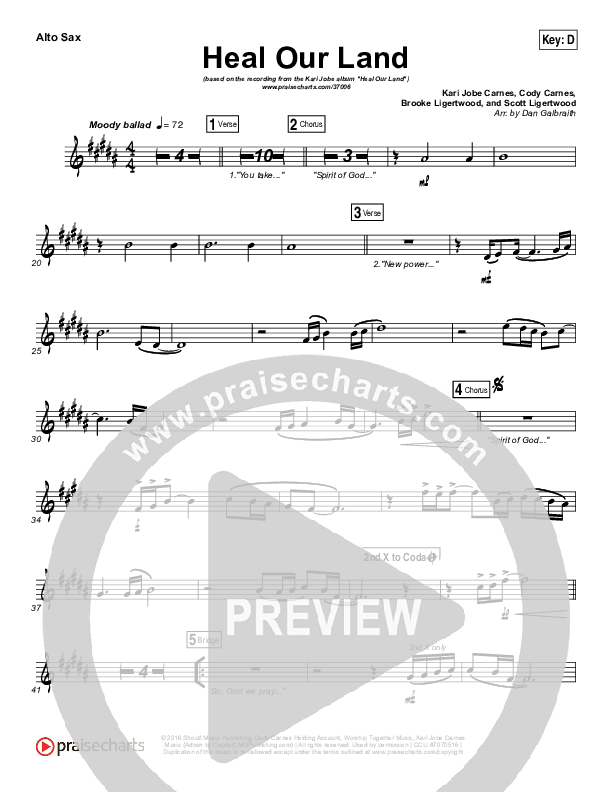 Heal Our Land Alto Sax (Kari Jobe)