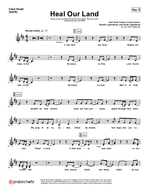 Heal Our Land Choir Sheet (SATB) (Kari Jobe)