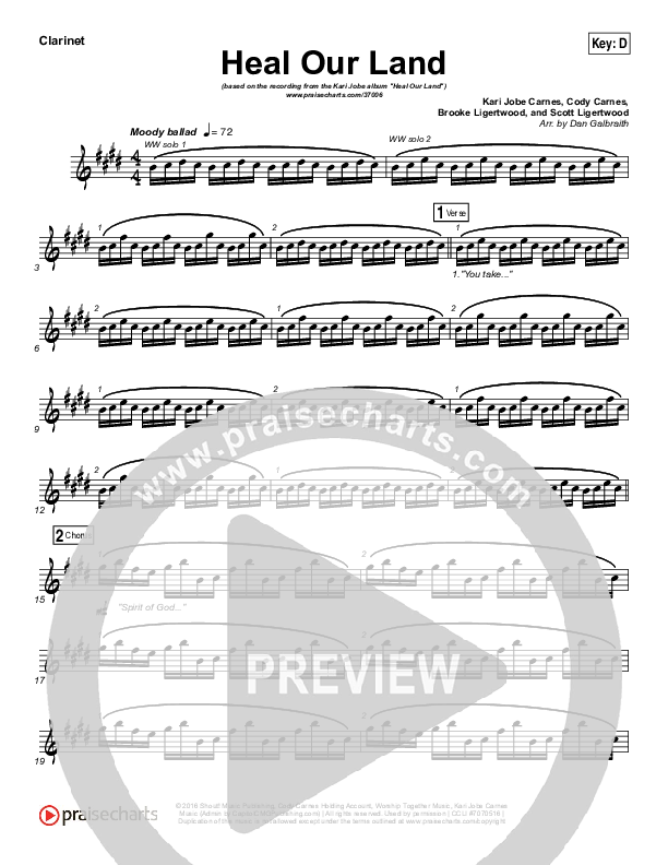 Heal Our Land Clarinet (Kari Jobe)