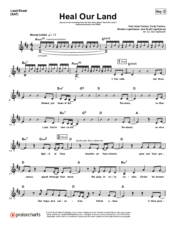 Heal Our Land Lead Sheet (SAT) (Kari Jobe)