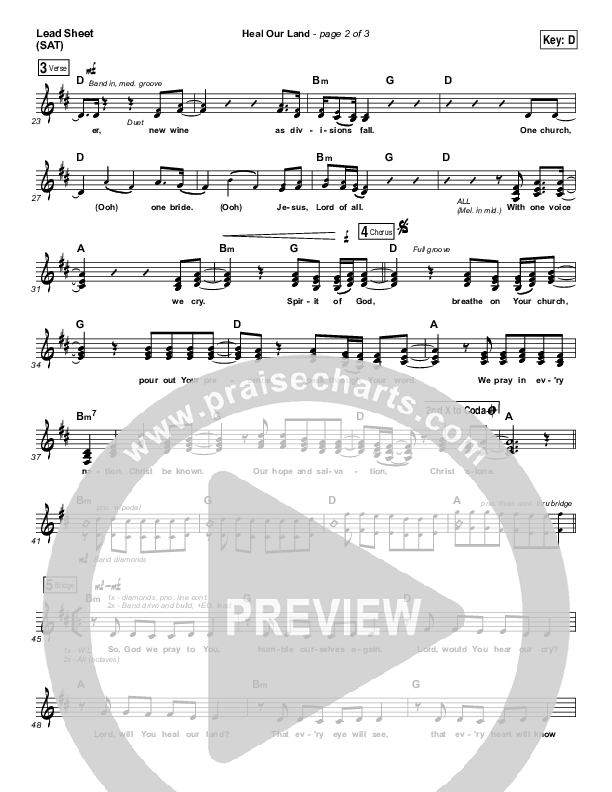 Heal Our Land Lead Sheet (SAT) (Kari Jobe)