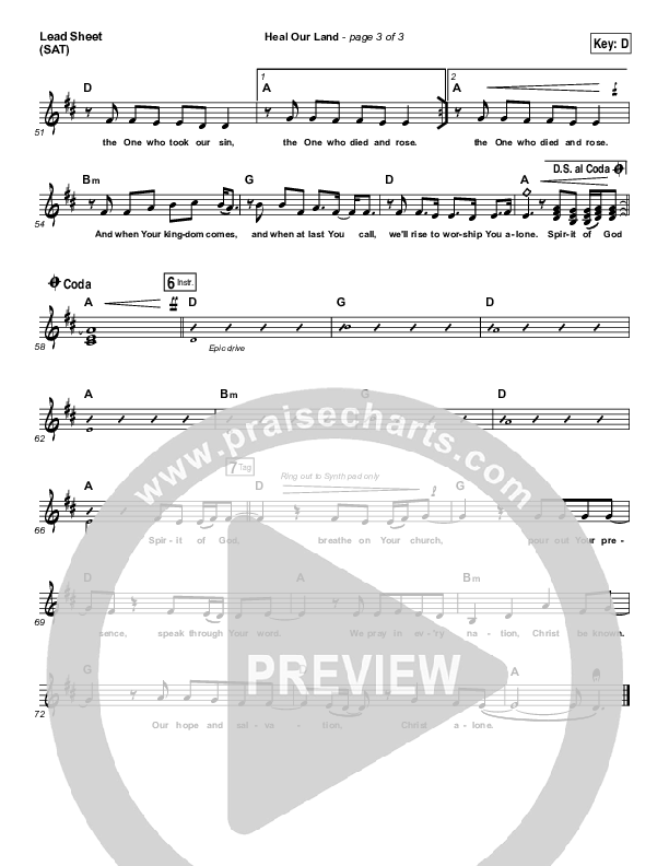 Heal Our Land Lead Sheet (SAT) (Kari Jobe)
