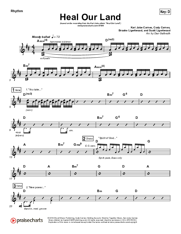 Heal Our Land Rhythm Chart (Kari Jobe)