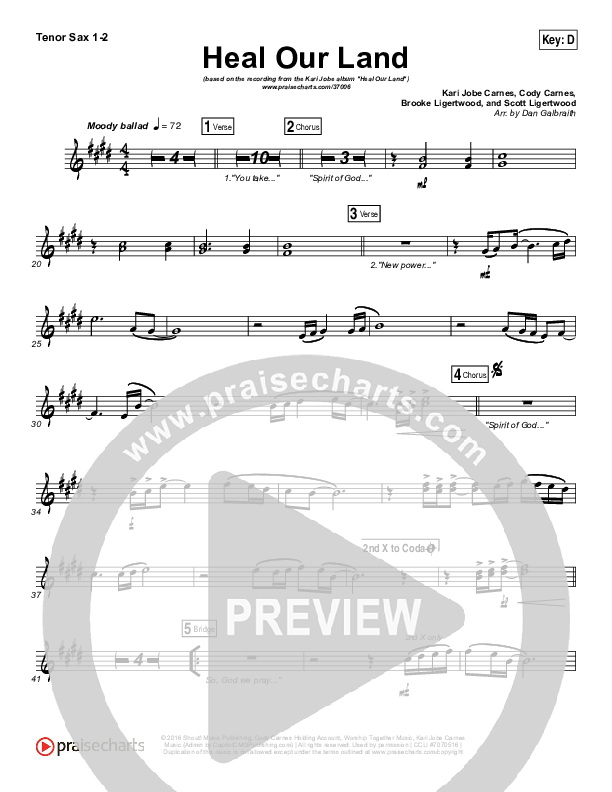 Heal Our Land Tenor Sax 1/2 (Kari Jobe)