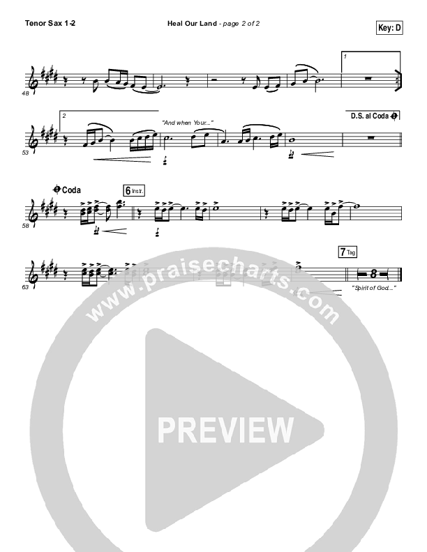 Heal Our Land Tenor Sax 1/2 (Kari Jobe)