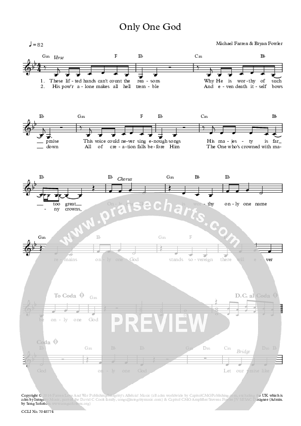 Only One God Lead Sheet (Chris Quilala)