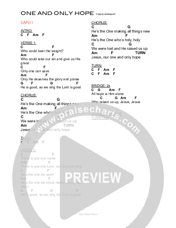 One And Only Hope Chords & Lyrics (Todd Wright)