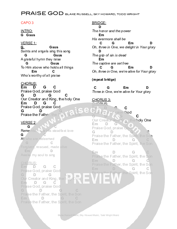 Praise God Chords & Lyrics (Todd Wright Band)