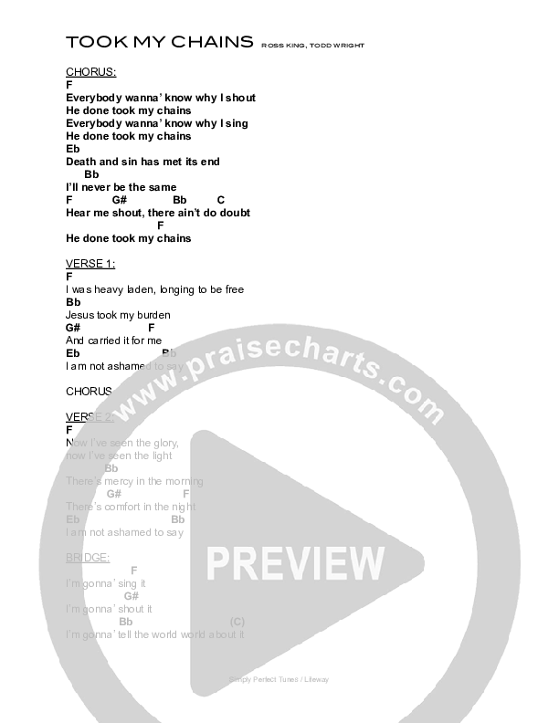 Took My Chains Chords & Lyrics (Todd Wright Band)