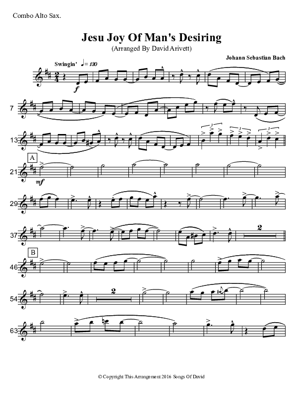 Jesu Joy Of Man's Desiring (Instrumental) Alto Sax (David Arivett)