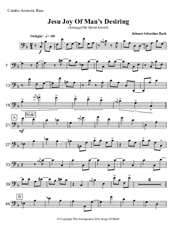 Jesu Joy Of Man's Desiring (Instrumental) Bass Guitar (David Arivett)