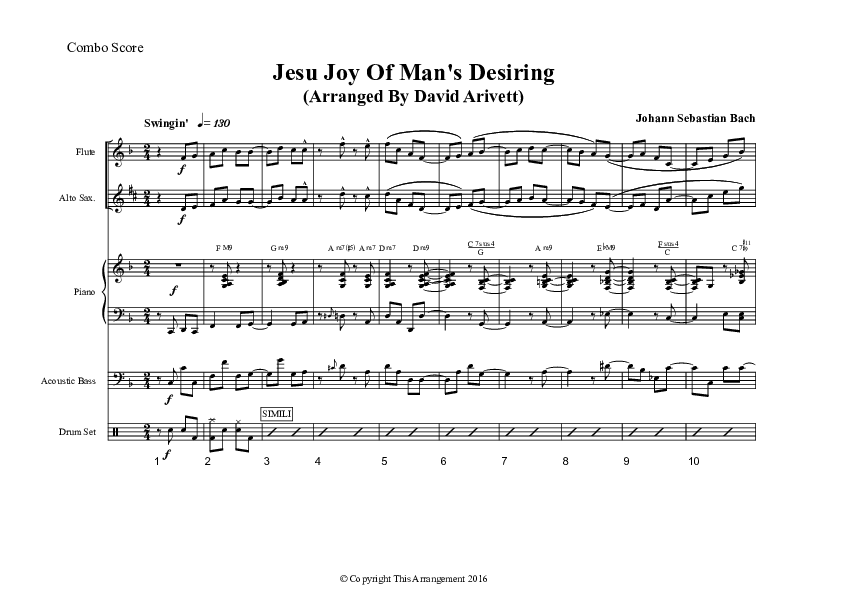 Jesu Joy Of Man's Desiring (Instrumental) Inst. Ensemble (David Arivett)